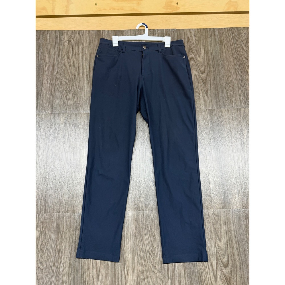 Lululemon Commission Pant Mens 33 Navy Blue Slim Fit Warpstreme Chino